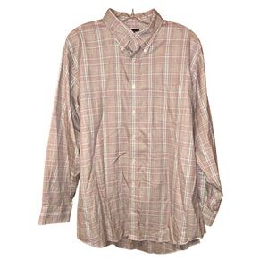 Lands’ End Men's Brown Plaid Button Down‎ Dress Shirt Cotton Size 17 32-33